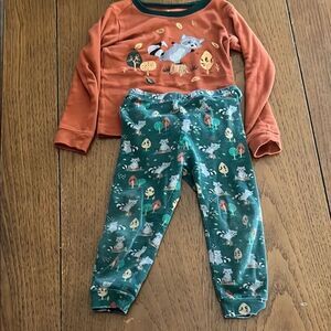Place Orange and Green Pajama Sets with Cartoon Graphics